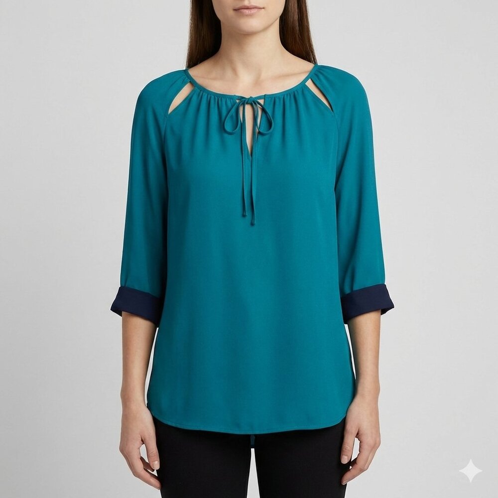 T Tahari "Maya" Shoulder Cutout Keyhole Blouse Size Large